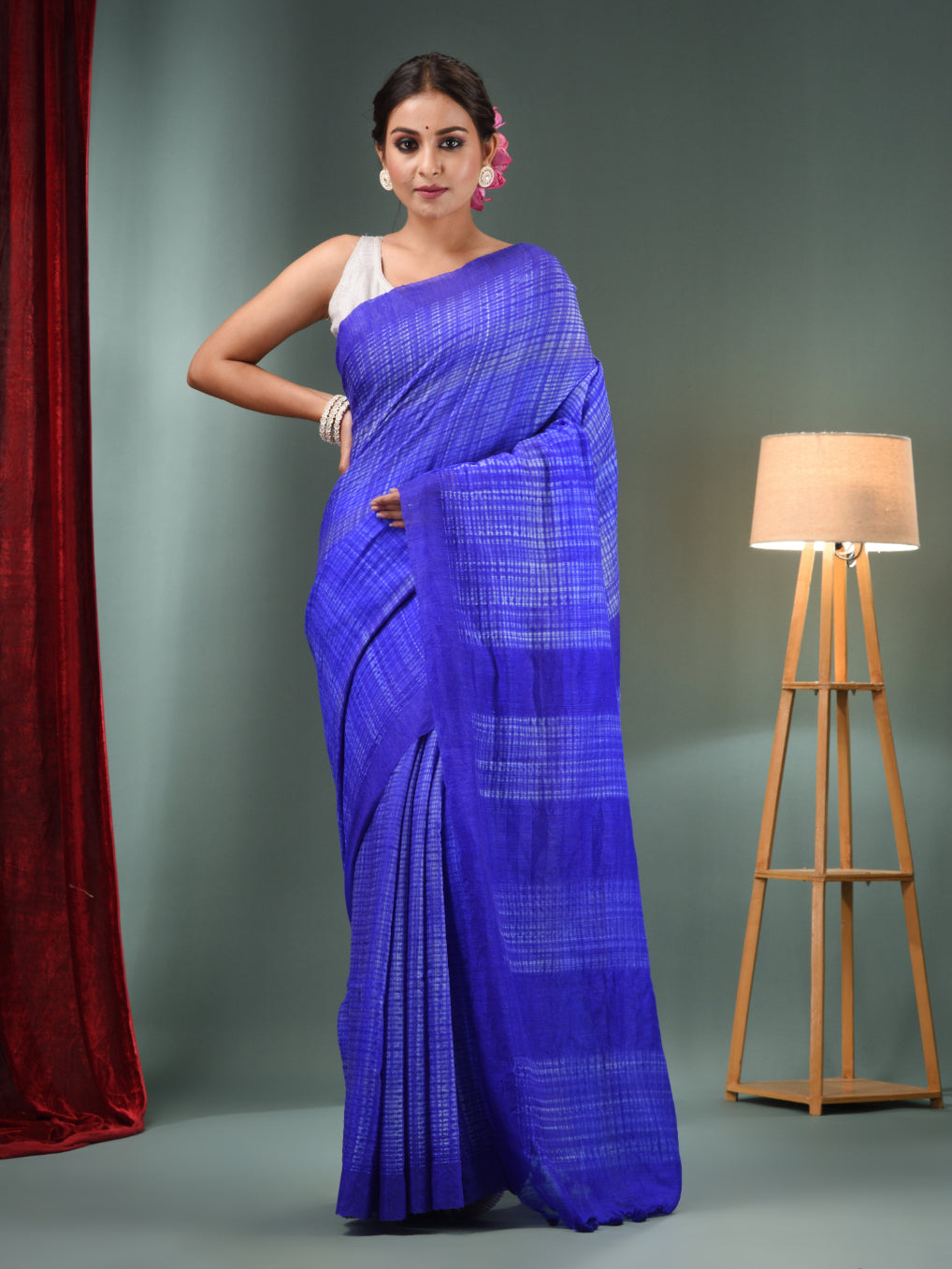 Matka Texture Royal Blue Matka Handwoven Saree With Texture Pattern – Charukriti