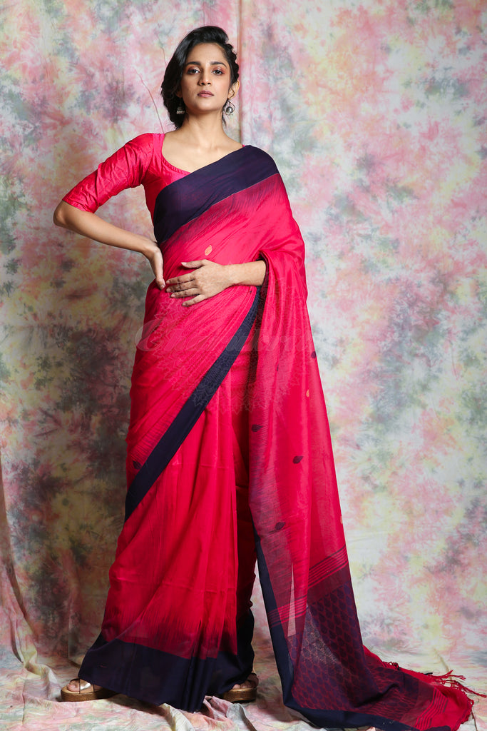 Rani Pink Design Handloom Saree With Water Drop Design Pallu freeshipping - Charukriti