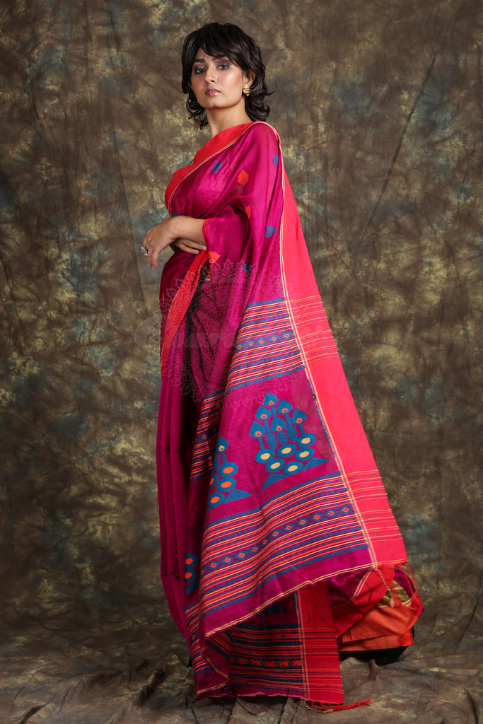 Pink Handloom Saree With Rich Pallu freeshipping - Charukriti