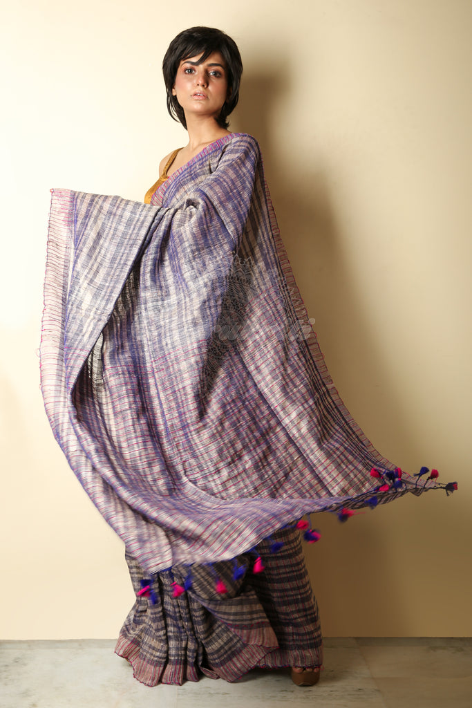 Jute silk with Purple Stripes freeshipping - Charukriti