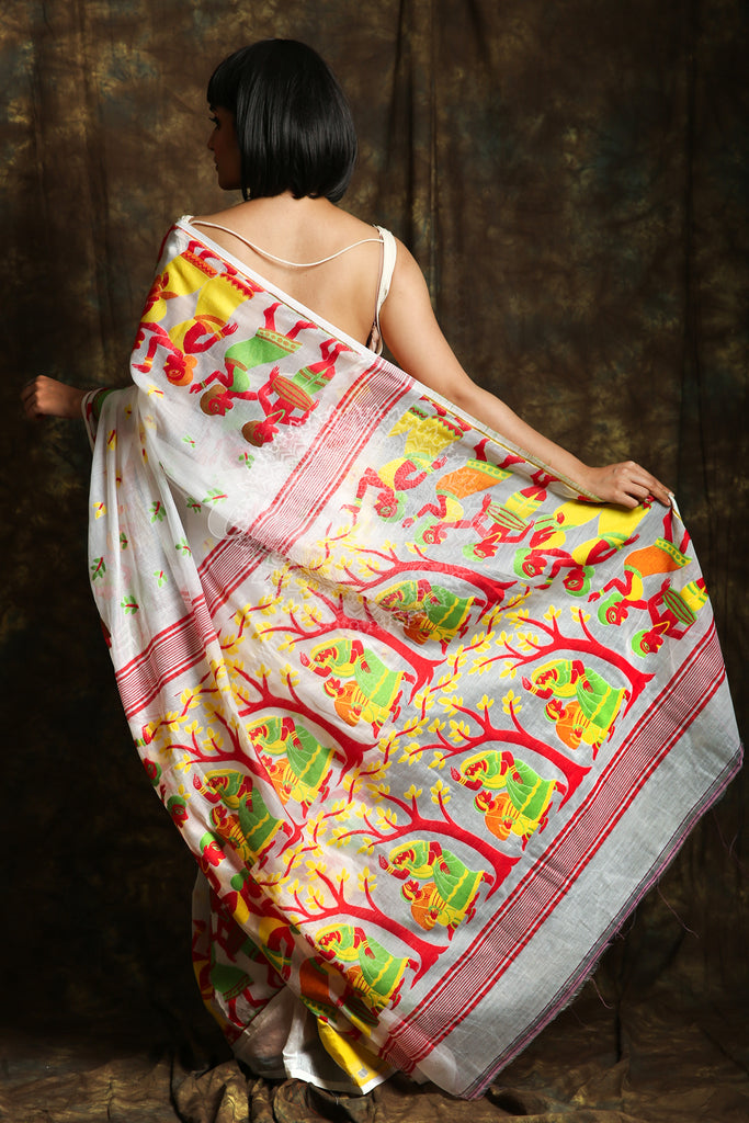 White All Over Butta Weaving Jamdani freeshipping - Charukriti