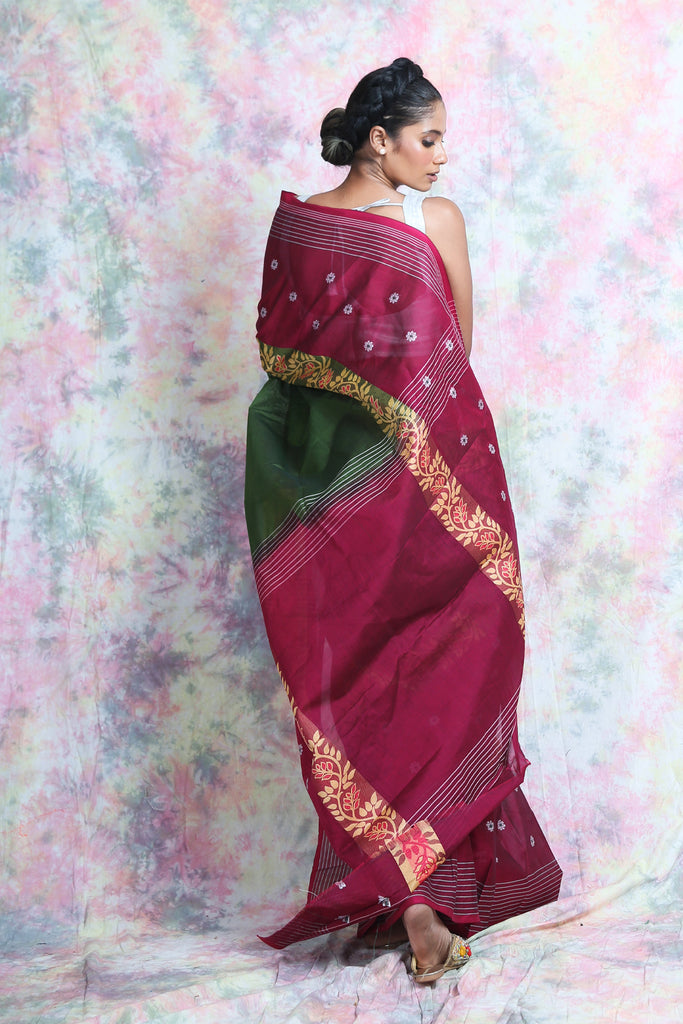 Floral Weaving Green & Magenta Handloom Saree freeshipping - Charukriti