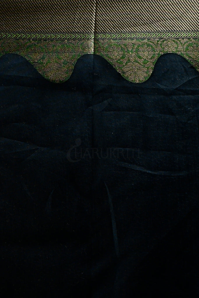 BLACK BLENDED COTTON SAREE WITH WOVEN PALLU AND BORDER freeshipping - Charukriti