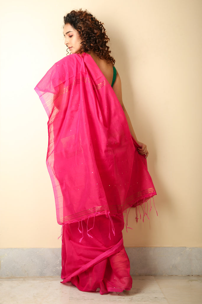 Pink sequence handloom Saree freeshipping - Charukriti