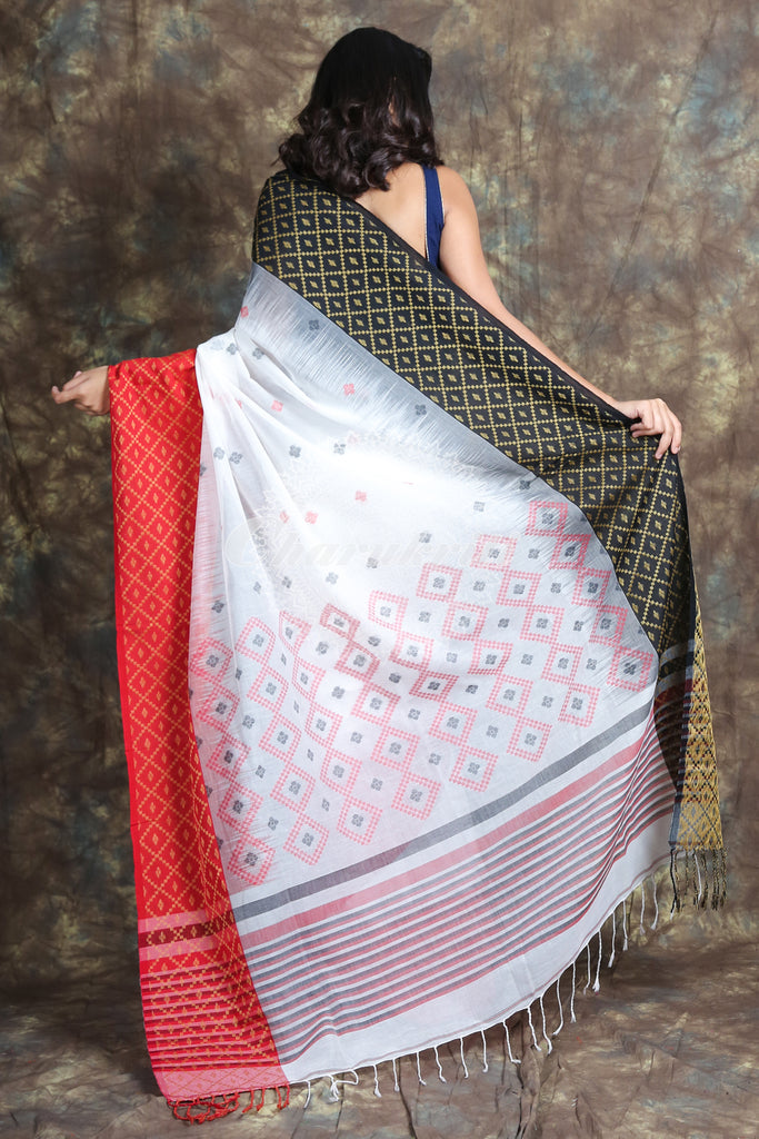 White Handloom With Weaving Pallu freeshipping - Charukriti