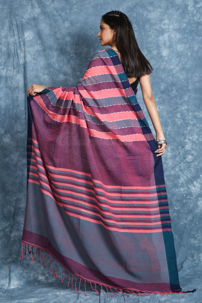 Multi Color Stripes Style Handloom Saree freeshipping - Charukriti