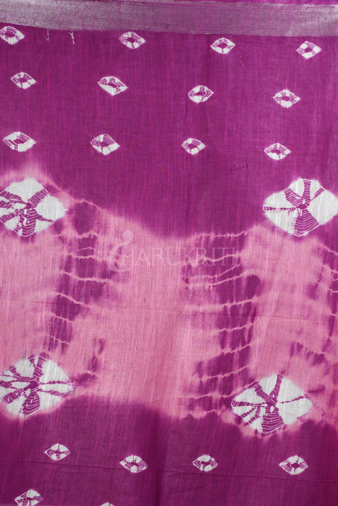 DEEP PINK AND POWDER PINK TIE & DYE BANDHANI PRINTED LINEN SAREE freeshipping - Charukriti