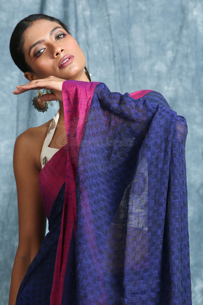 Blue Handloom Saree With All Over Texture Weaving freeshipping - Charukriti