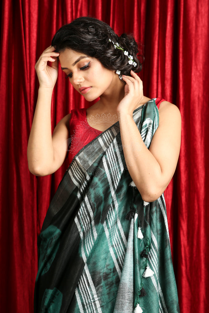 Black Tie & Dye Bandhani Printed  Saree With Zari Border freeshipping - Charukriti