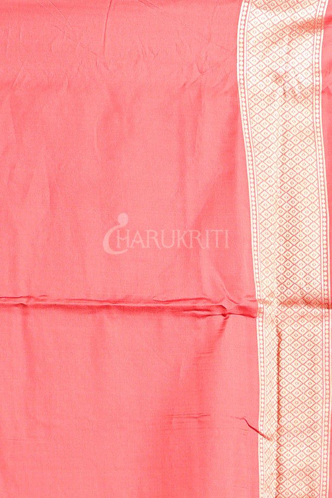 CORAL RED BLENDED SILK SAREE WITH FLORAL ZARI BORDER AND PALLU freeshipping - Charukriti