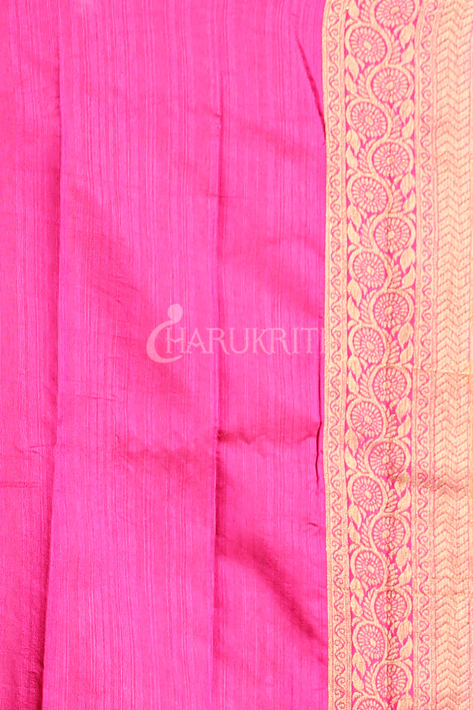 Golden Yellow And Pink Copper Zari Weaved Banarasi Saree freeshipping - Charukriti