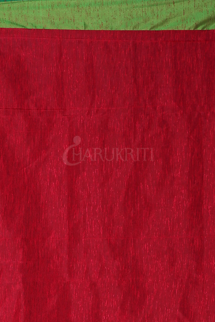 RED DUPION SILK SAREE WITH MULTICOLOR DUAL BORDER & ZARI PALLU freeshipping - Charukriti