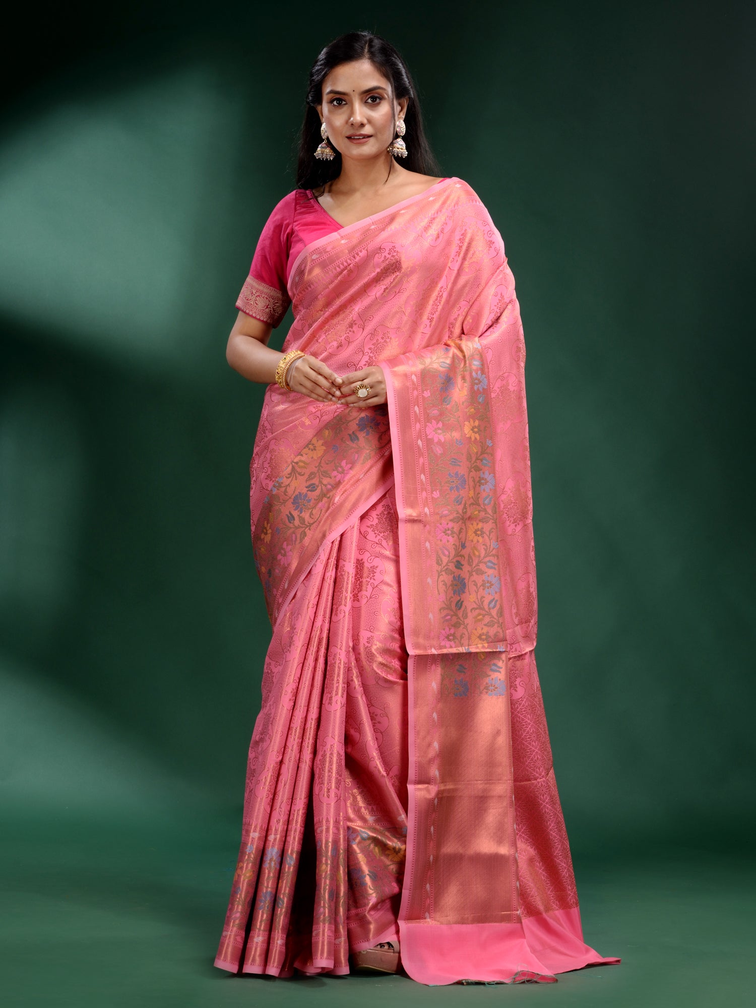 Pink Silk Handwoven Soft Saree With Nakshi Border – Charukriti