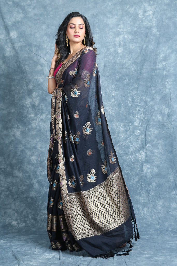 Black Matka Silk Soft Saree With Zari woven freeshipping - Charukriti