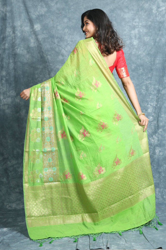 Green Matka Silk Soft Saree With Zari woven freeshipping - Charukriti