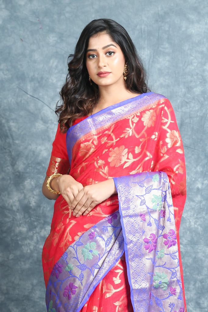 Red Matka Silk Soft Saree with Zari Woven freeshipping - Charukriti