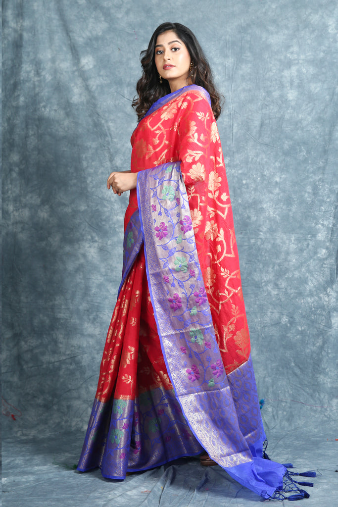 Red Matka Silk Soft Saree with Zari Woven freeshipping - Charukriti