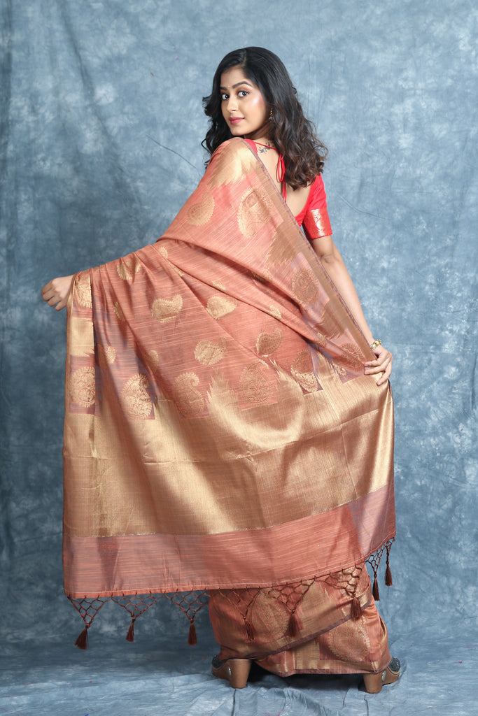 Copper Brown Blended Silk Soft Saree With Allover Zari Work freeshipping - Charukriti