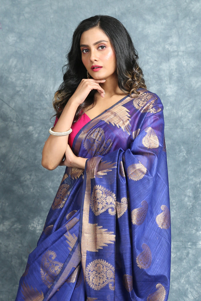 Blue Blended Silk Soft Saree With Allover Zari Work freeshipping - Charukriti