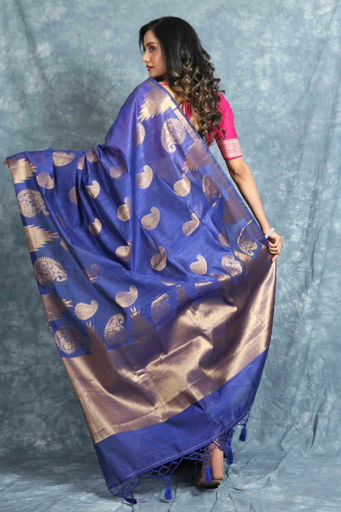 Blue Blended Silk Soft Saree With Allover Zari Work freeshipping - Charukriti