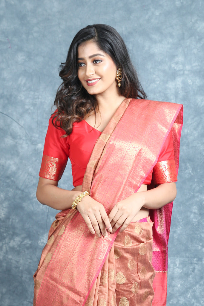 Copper Brown Blended Silk Soft Saree With Allover Zari Work freeshipping - Charukriti