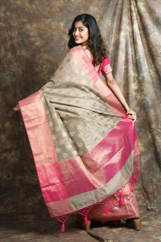 Light Brown Blended Silk Soft Saree With Allover Zari Work freeshipping - Charukriti