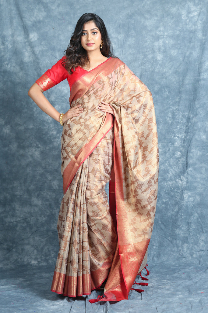 Golden Tissue Saree With Woven Design freeshipping - Charukriti