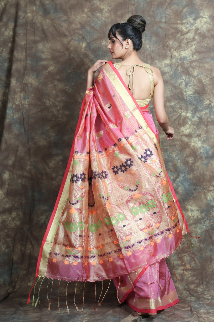 Pink Tissue With Rich Pallu freeshipping - Charukriti