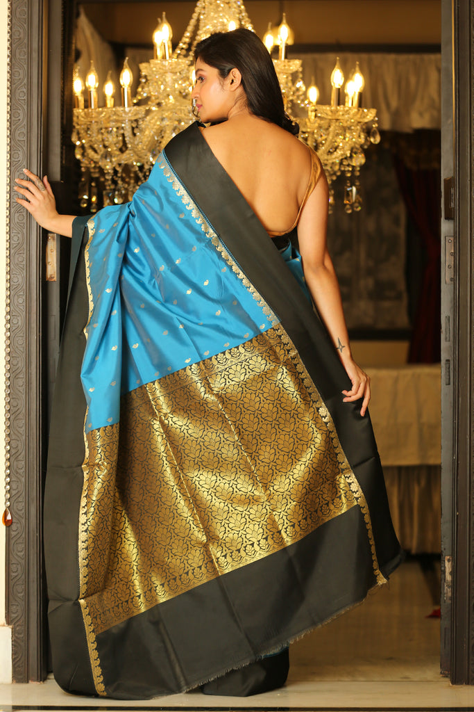 Sky Blue Semi Garad Saree freeshipping - Charukriti