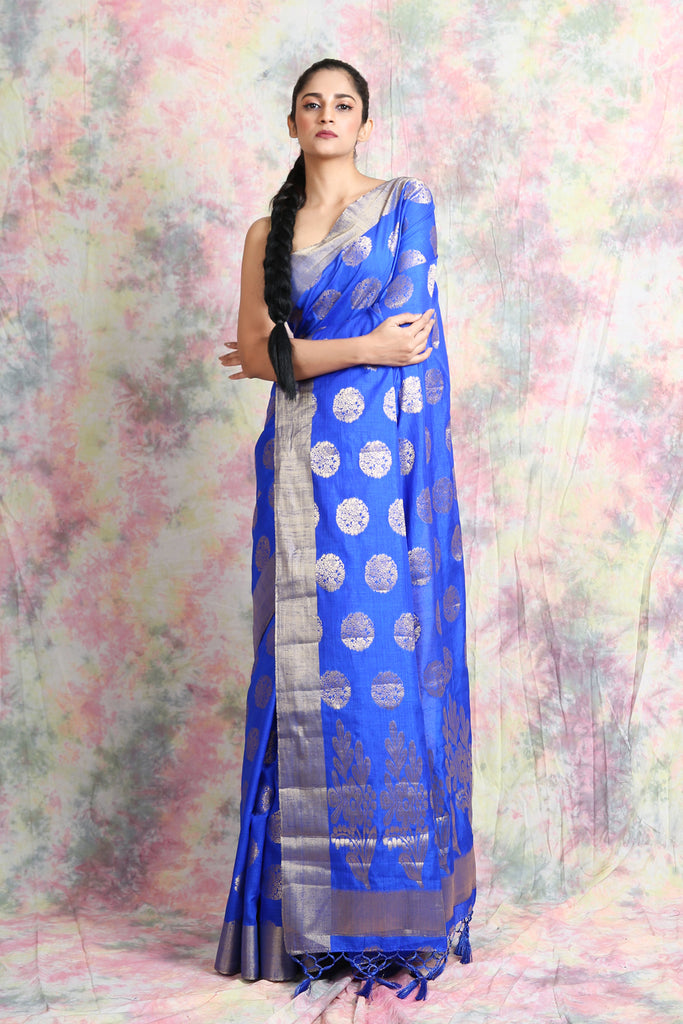 Lapis Blue Allover Charka Weaving Saree freeshipping - Charukriti