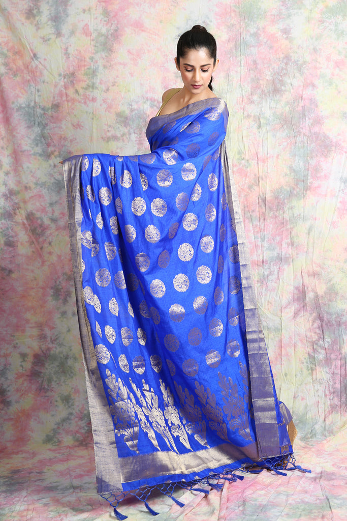 Lapis Blue Allover Charka Weaving Saree freeshipping - Charukriti