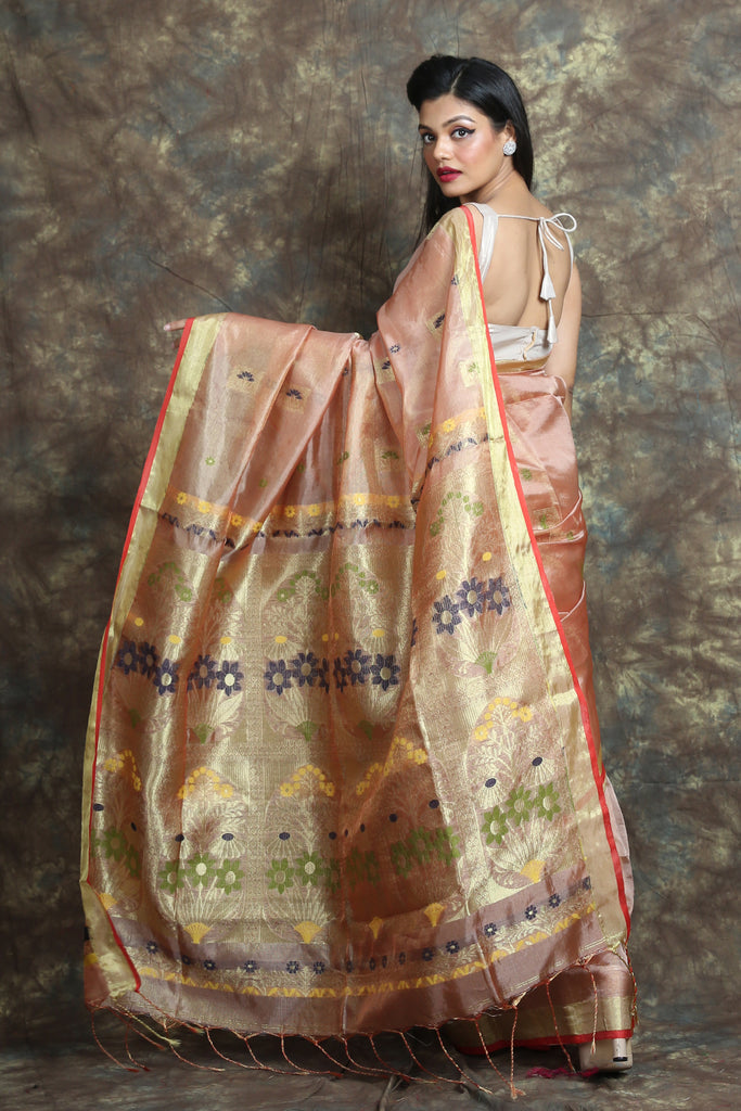 Light Peach Tissue With Rich Pallu freeshipping - Charukriti