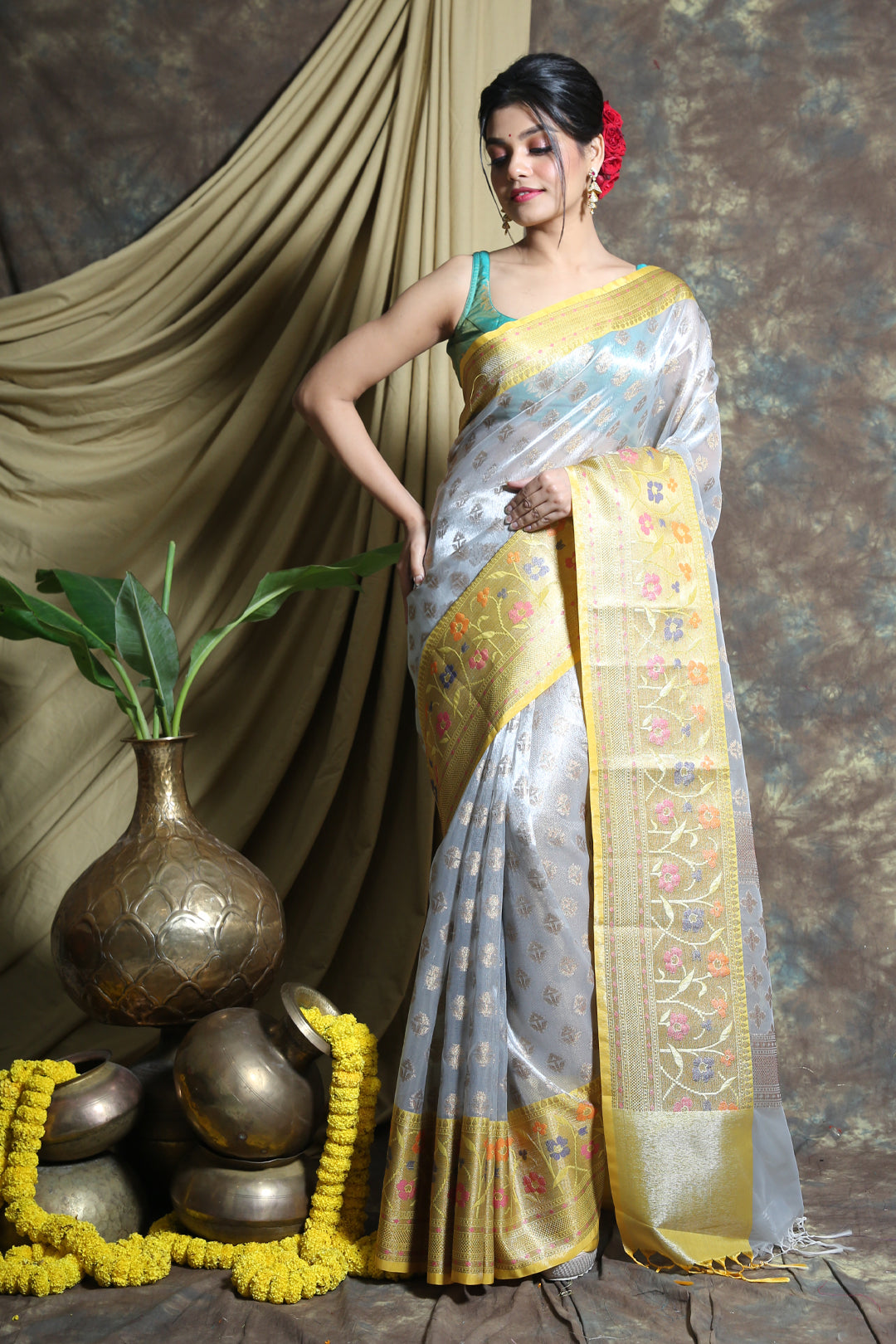 Charvi Tissue Saree-Lilac Grey – Issa Studio