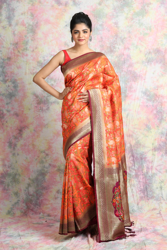Orange Pashmina Style Saree freeshipping - Charukriti